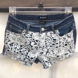 Tractor Girl’s Lace Front Panel 5-Pocket Cut Off Denim Jean Shorts